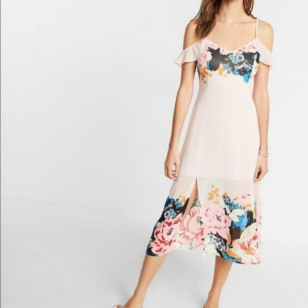 NEW Floral Trim Cold Shoulder Midi Dress XS